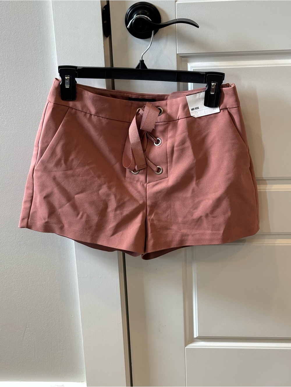 Express High-Waist Lace-Up Shorts in Dusty Rose